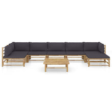 8-Delige Loungeset Met Donkergrijze Kussens Bamboe Donkergrijs 2x hoek + 4x midden + voetensteun + Tafel