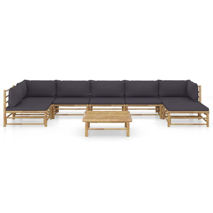 8-Delige Loungeset Met Donkergrijze Kussens Bamboe Donkergrijs 2x hoek + 4x midden + voetensteun + Tafel
