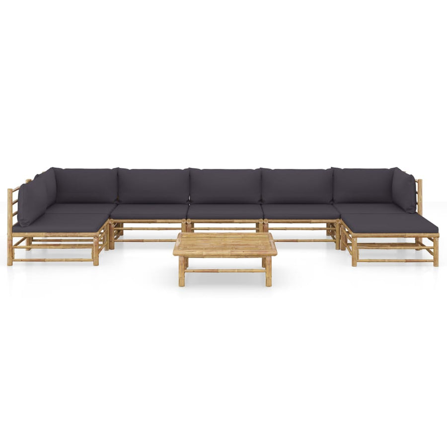 8-Delige Loungeset Met Donkergrijze Kussens Bamboe Donkergrijs 2x hoek + 4x midden + voetensteun + Tafel