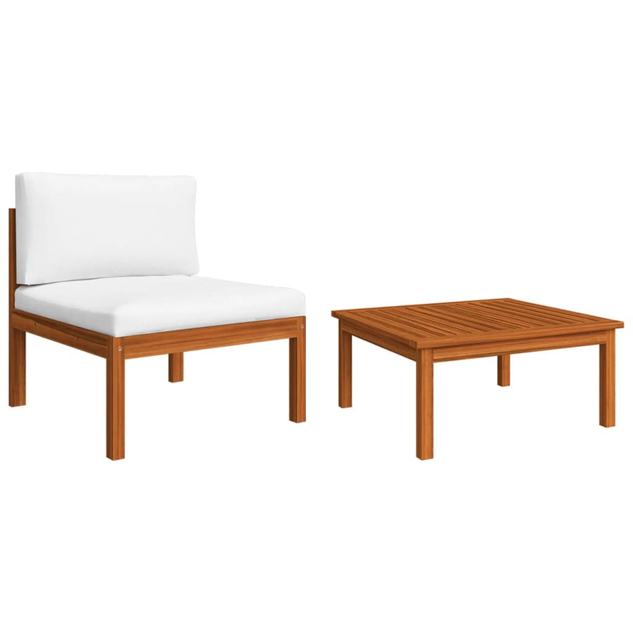 2-Delige Loungeset Met Kussens Massief Acaciahout Middenbank + salontafel