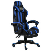 Racestoel kunstleer zwart blauw met voetensteun