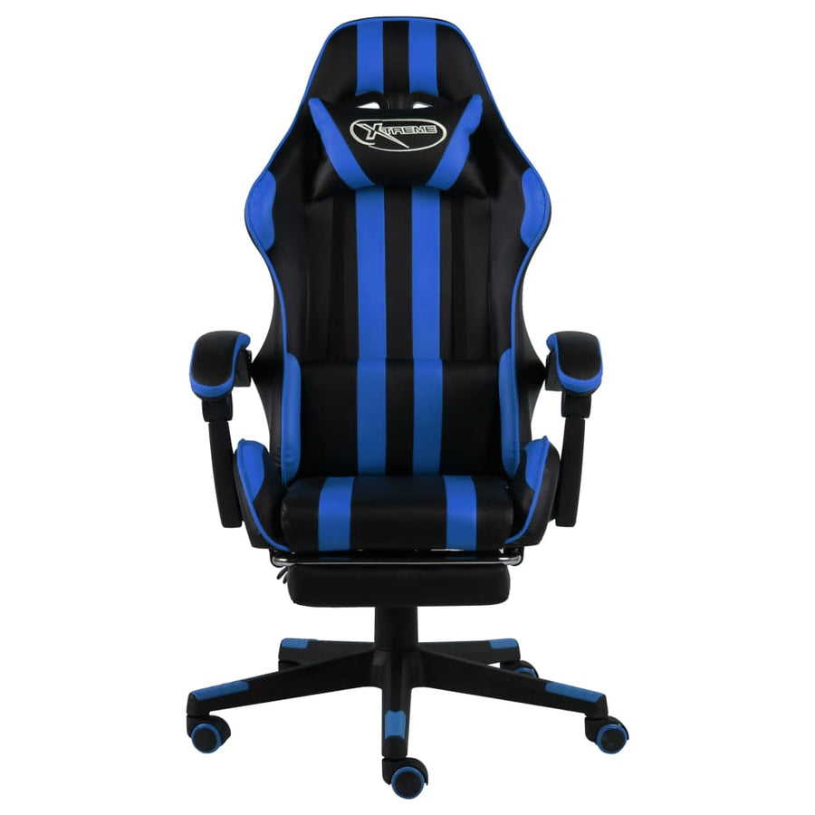 Racestoel Kunstleer Zwart En Blauw Met voetensteun