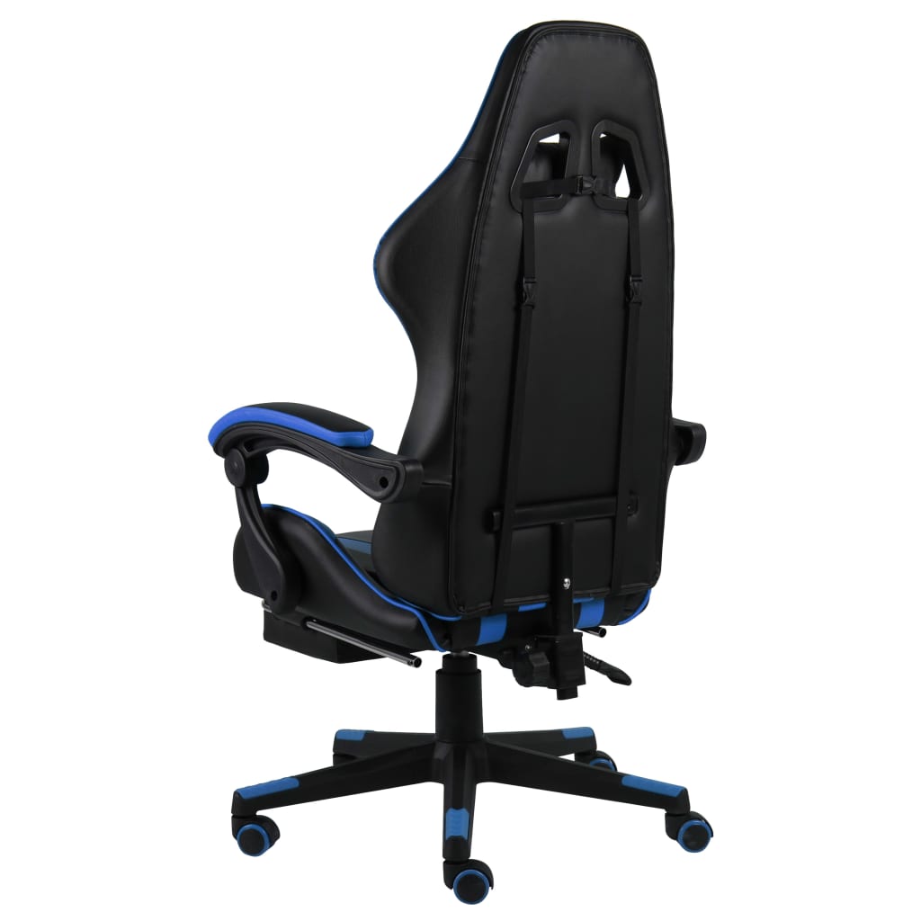 Racestoel Kunstleer Zwart En Blauw Met voetensteun