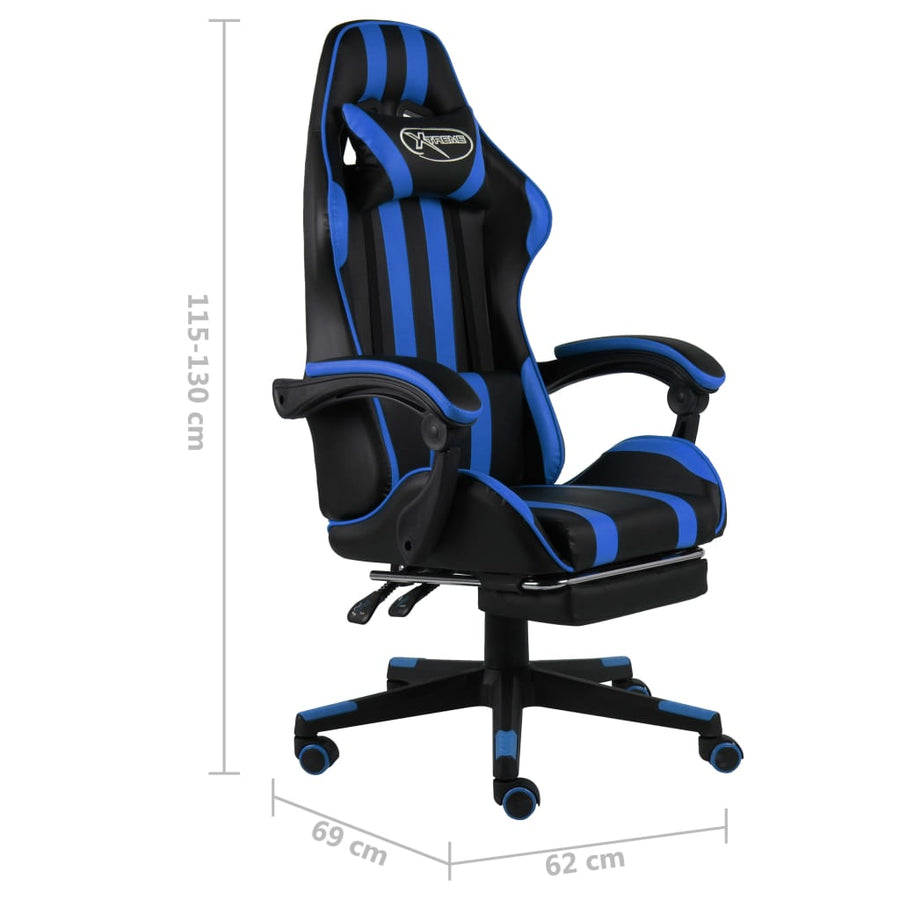 Racestoel Kunstleer Zwart En Blauw Met voetensteun