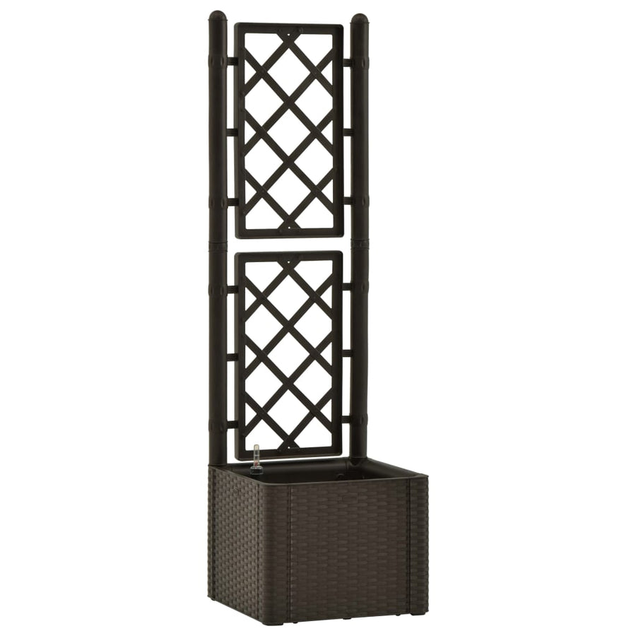 Plantenbak hoog met latwerk en zelfbewateringssysteem mokka 43 x 43 x 142 cm Mokka
