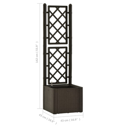 Plantenbak hoog met latwerk en zelfbewateringssysteem mokka 43 x 43 x 142 cm Mokka