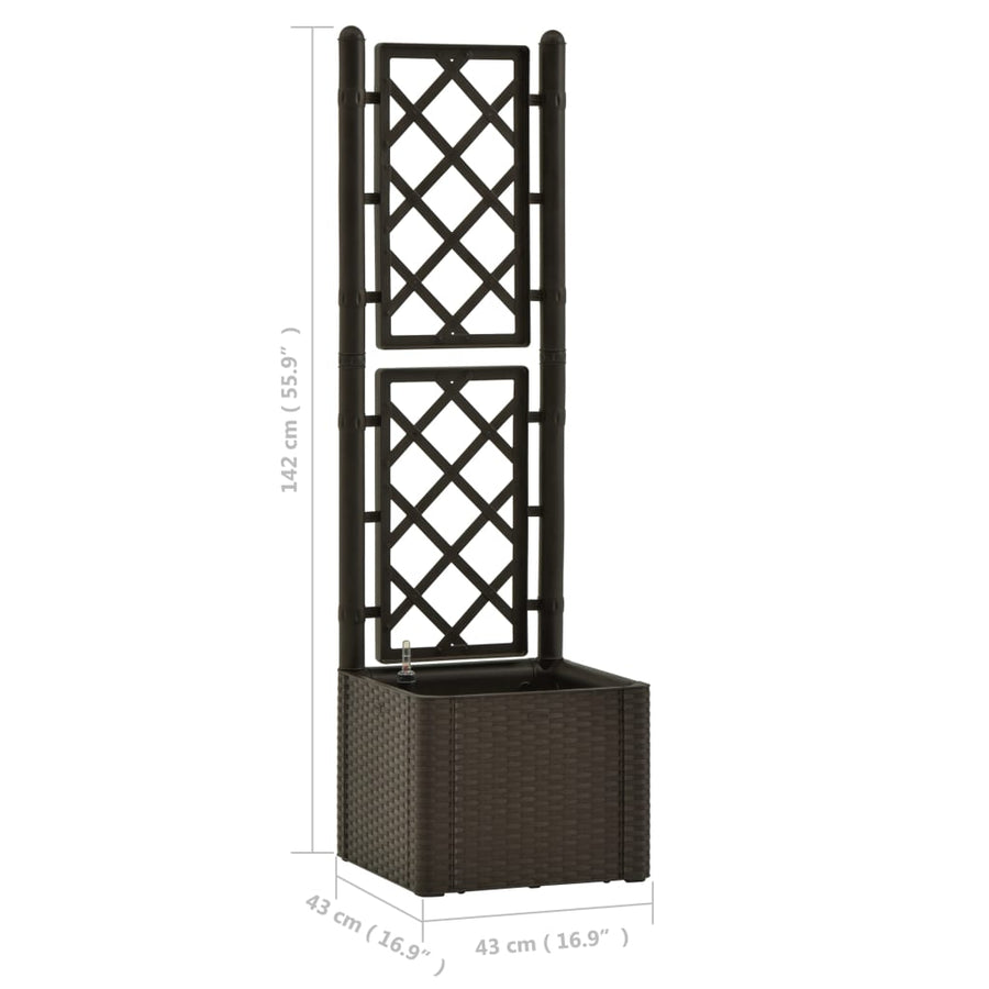 Plantenbak hoog met latwerk en zelfbewateringssysteem mokka 43 x 43 x 142 cm Mokka