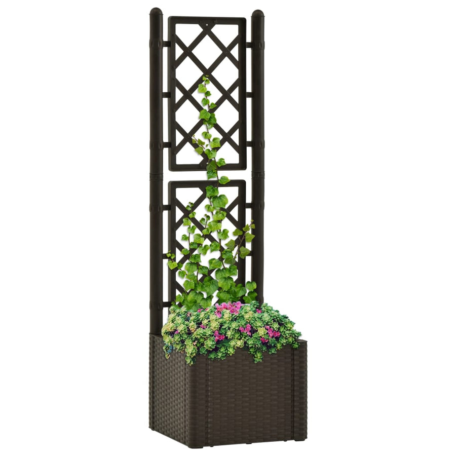 Plantenbak hoog met latwerk en zelfbewateringssysteem mokka 43 x 43 x 142 cm Mokka