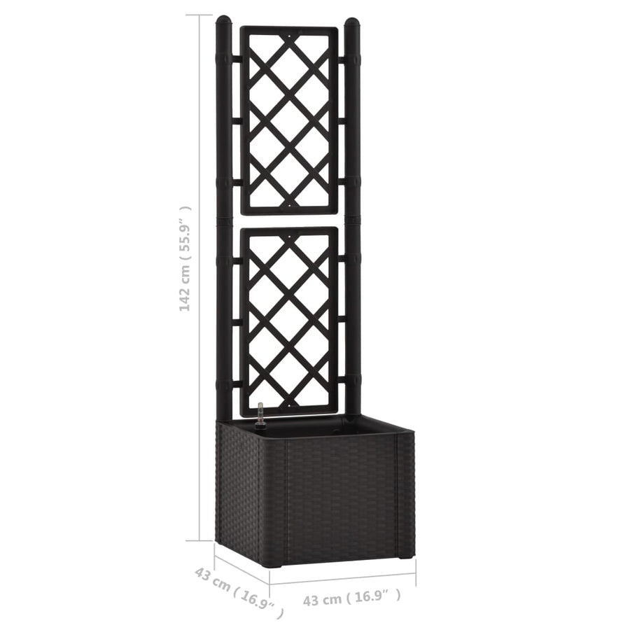 Plantenbak hoog met latwerk en zelfbewateringssysteem antraciet 43 x 43 x 142 cm Antraciet