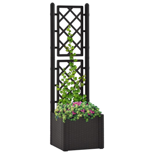 Plantenbak hoog met latwerk en zelfbewateringssysteem antraciet 43 x 43 x 142 cm Antraciet