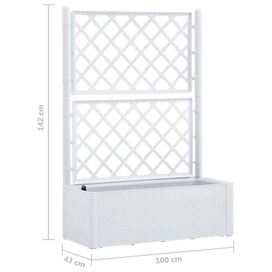 Plantenbak hoog met latwerk en zelfbewateringssysteem wit 100 x 43 x 142 cm Wit