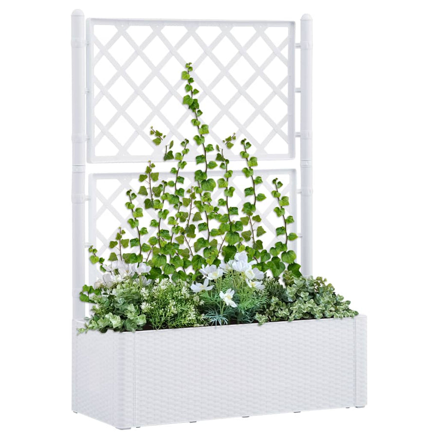 Plantenbak hoog met latwerk en zelfbewateringssysteem wit 100 x 43 x 142 cm Wit