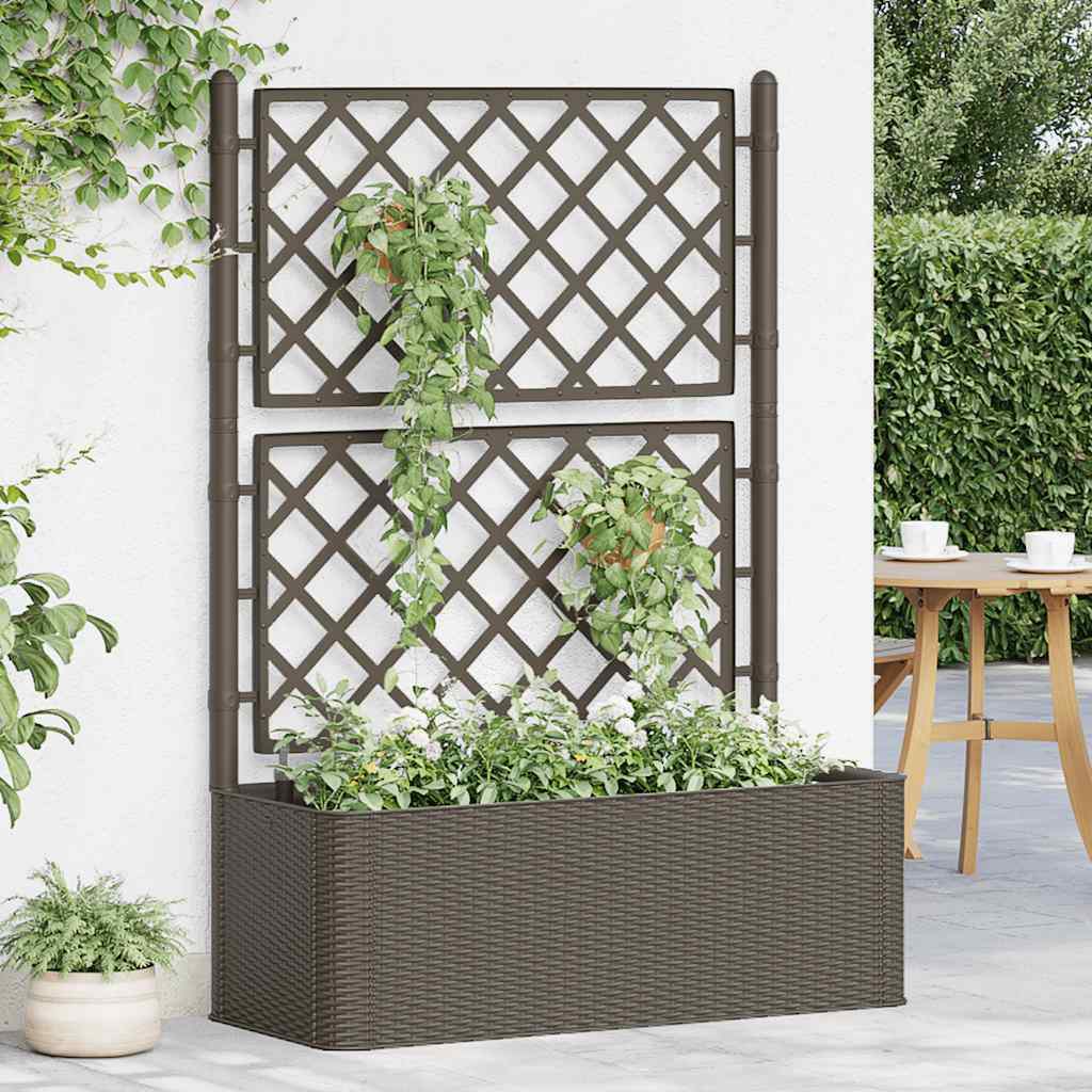 Plantenbak Hoog Met Latwerk En Zelfbewateringssysteem Mokka 100 x 43 x 142 cm