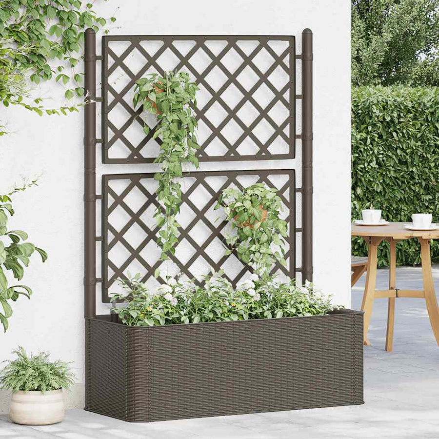 Plantenbak Hoog Met Latwerk En Zelfbewateringssysteem Mokka 100 x 43 x 142 cm