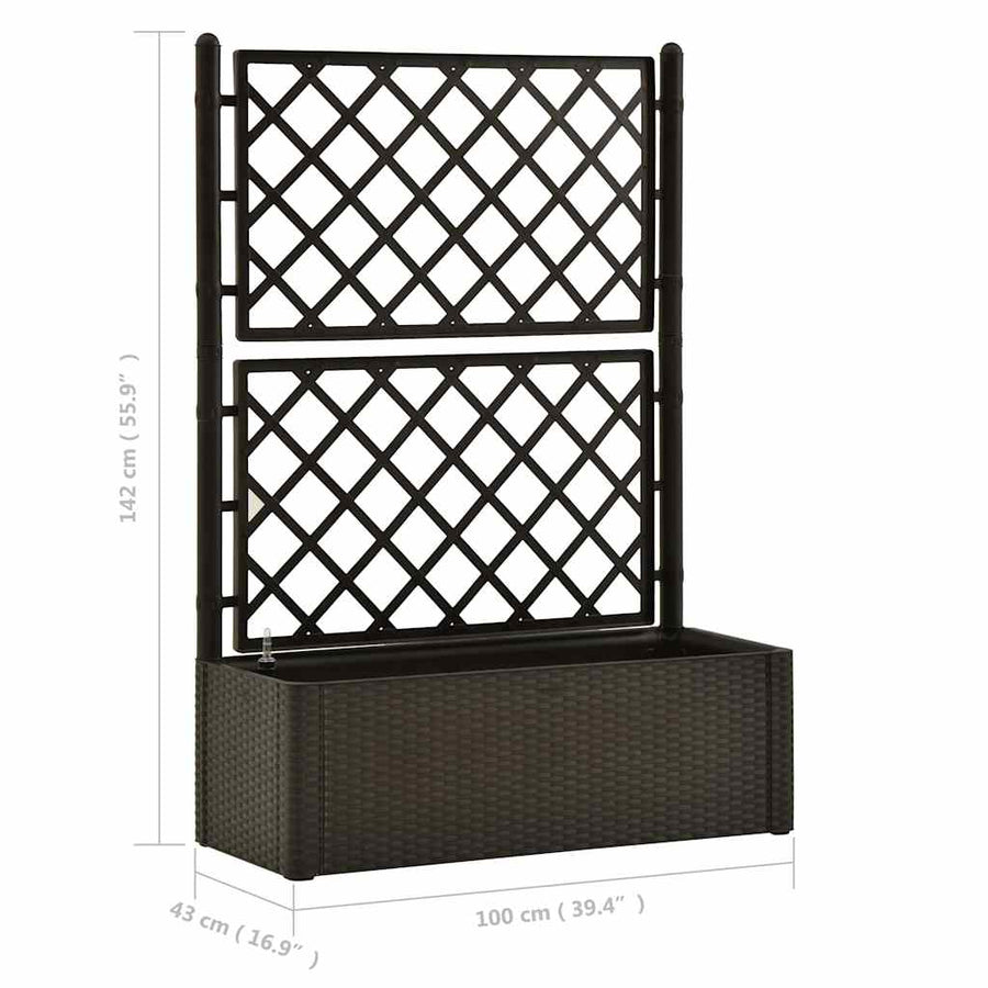 Plantenbak Hoog Met Latwerk En Zelfbewateringssysteem Mokka 100 x 43 x 142 cm