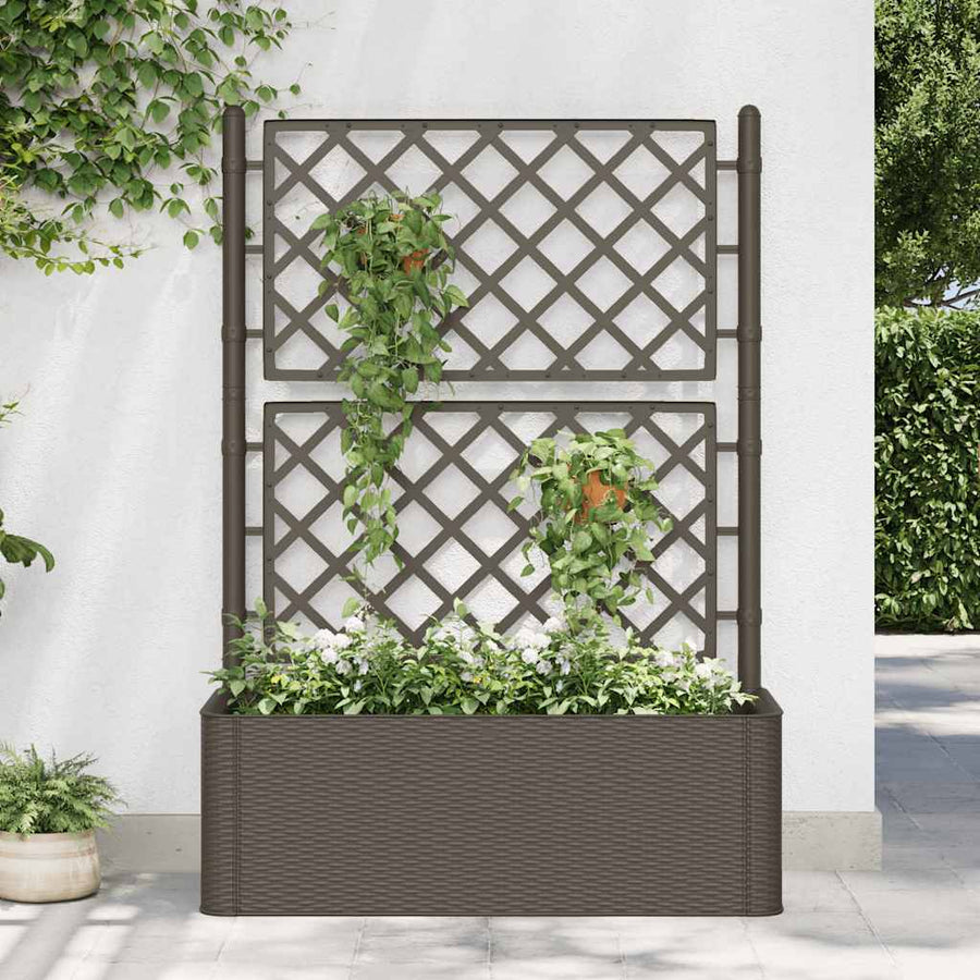 Plantenbak Hoog Met Latwerk En Zelfbewateringssysteem Mokka 100 x 43 x 142 cm