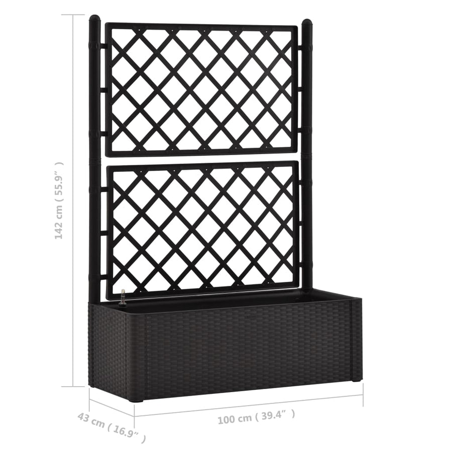 Plantenbak hoog met latwerk en zelfbewateringssysteem antraciet 100 x 43 x 142 cm Antraciet