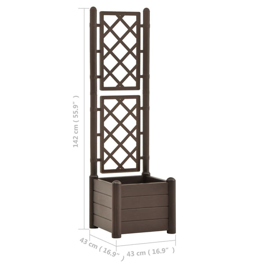 Plantenbak met latwerk 43x43x142 cm PP mokka 43 x 43 x 142 cm Mokka