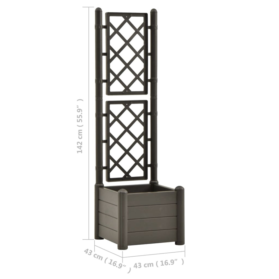 Plantenbak met latwerk 43x43x142 cm PP antracietkleurig 43 x 43 x 142 cm Antraciet
