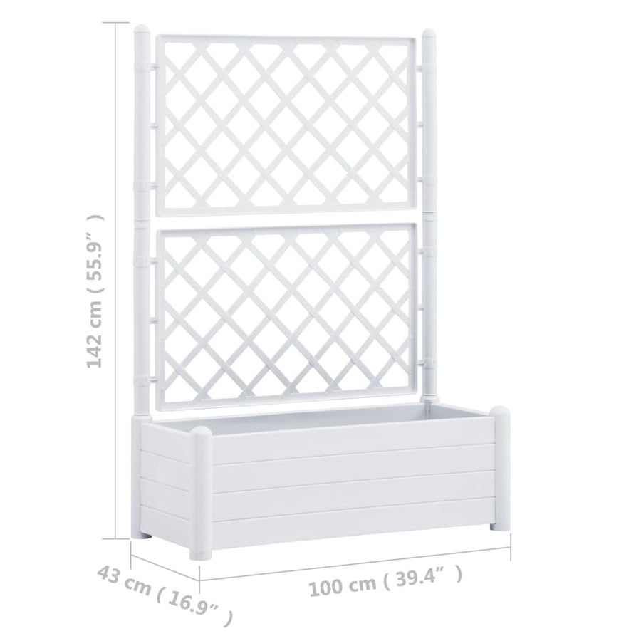 Plantenbak met latwerk 100x43x142 cm PP wit 100 x 43 x 142 cm Wit