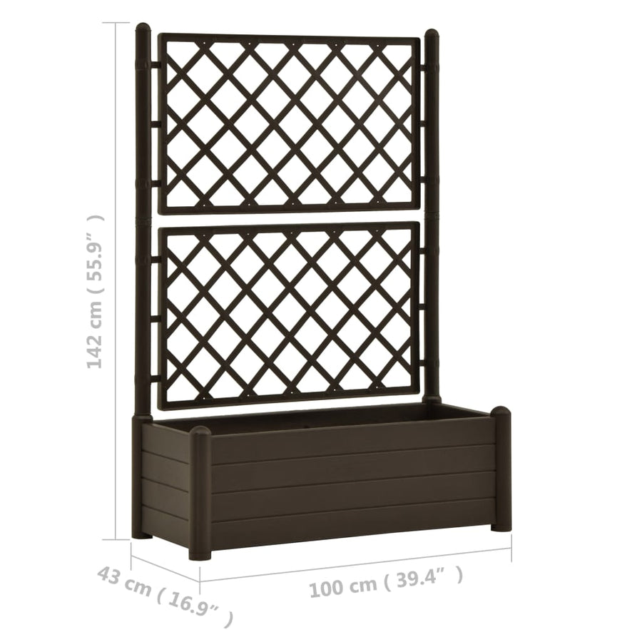 Plantenbak met latwerk 100x43x142 cm PP mokka 100 x 43 x 142 cm Mokka
