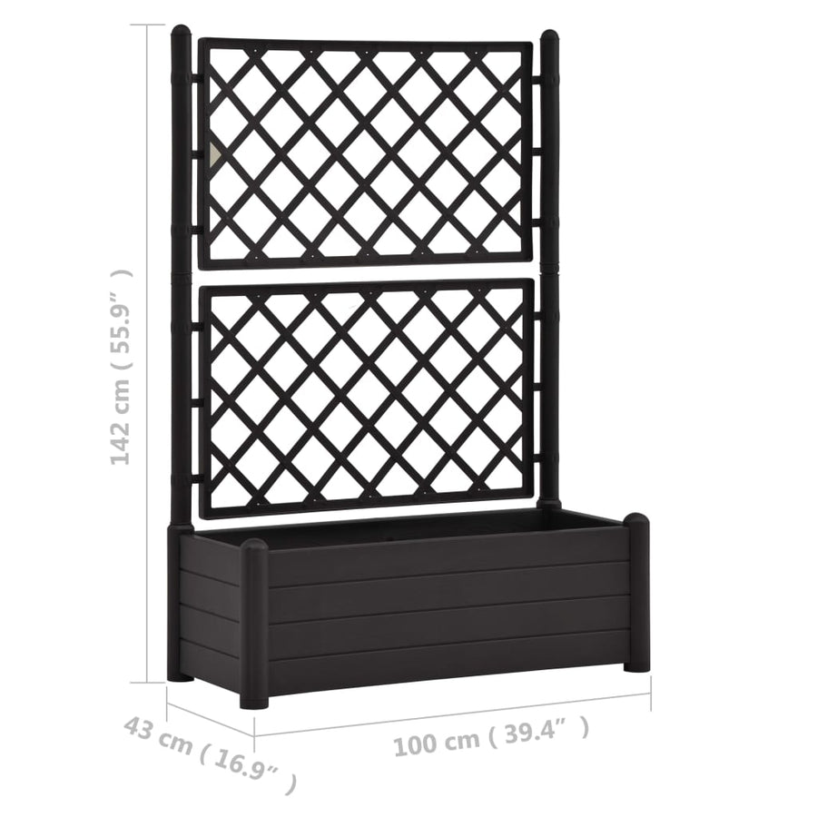 Plantenbak met latwerk 100x43x142 cm PP antraciet 100 x 43 x 142 cm Antraciet