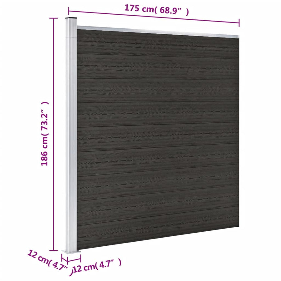 Schuttingpaneel 175x186 cm HKC zwart Zwart 1 sectie met 1 paal
