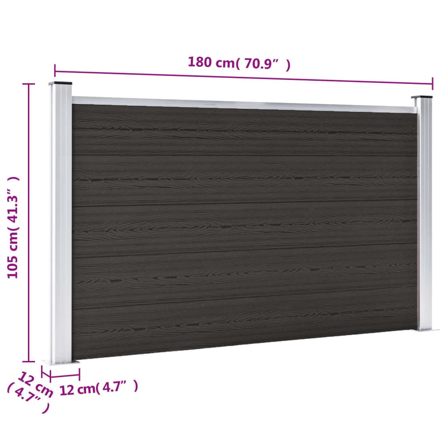 Schuttingpaneel 80X05 Cm Hkc Zwart 1 sectie met 2 palen