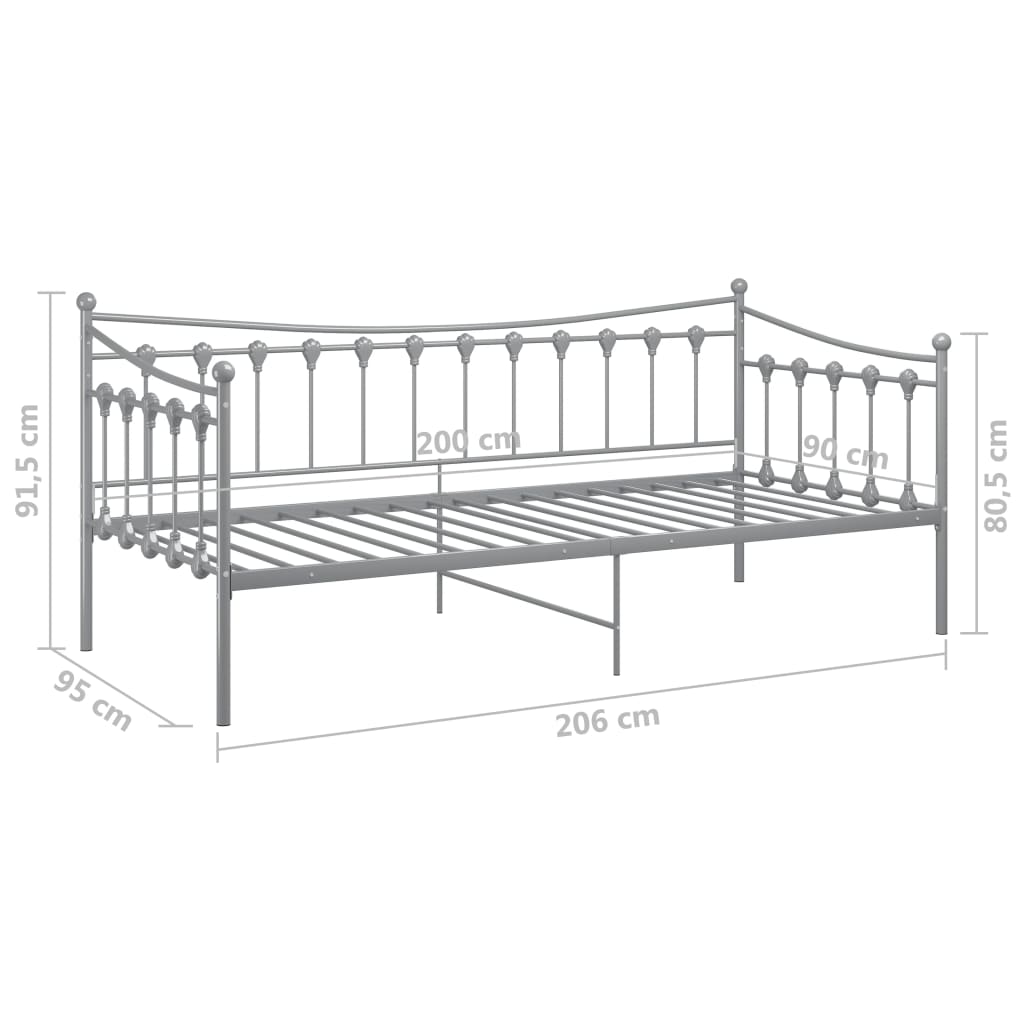 Slaapbankframe Metaal 90X200 Cm Grijs