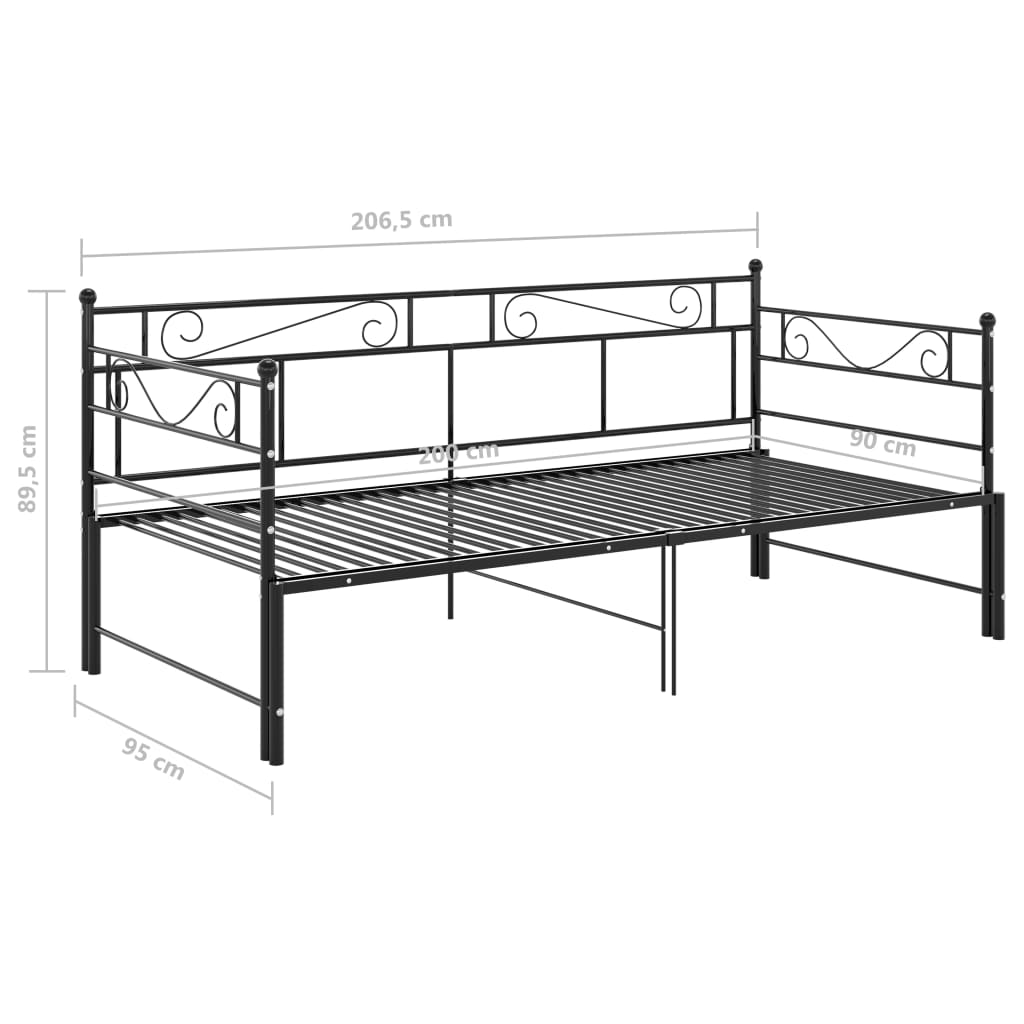 Slaapbankframe Uittrekbaar Metaal 90X200 Cm Zwart