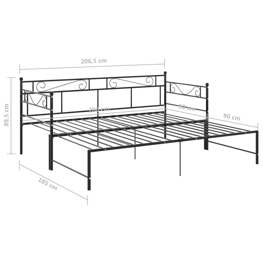 Slaapbankframe Uittrekbaar Metaal 90X200 Cm Zwart
