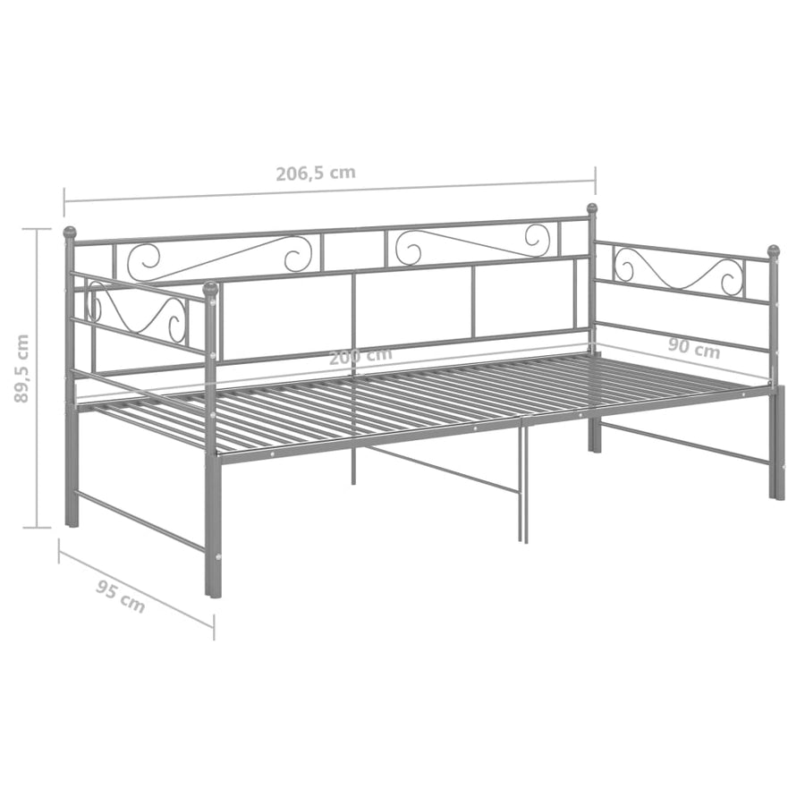 Slaapbankframe Uittrekbaar Metaal 90X200 Cm Grijs