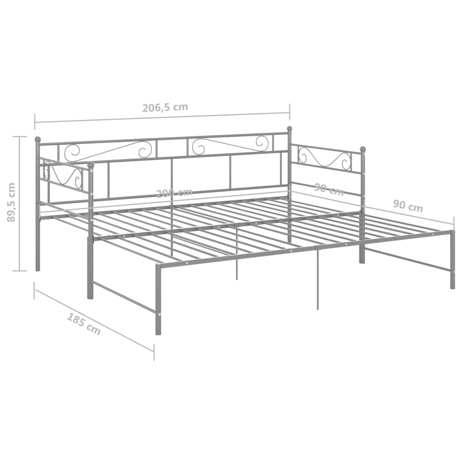 Slaapbankframe Uittrekbaar Metaal 90X200 Cm Grijs