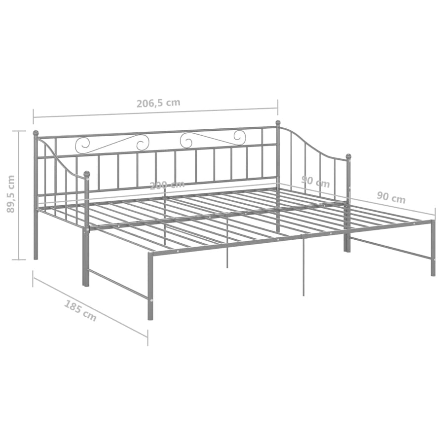 Slaapbankframe Uittrekbaar Metaal 90X200 Cm Grijs