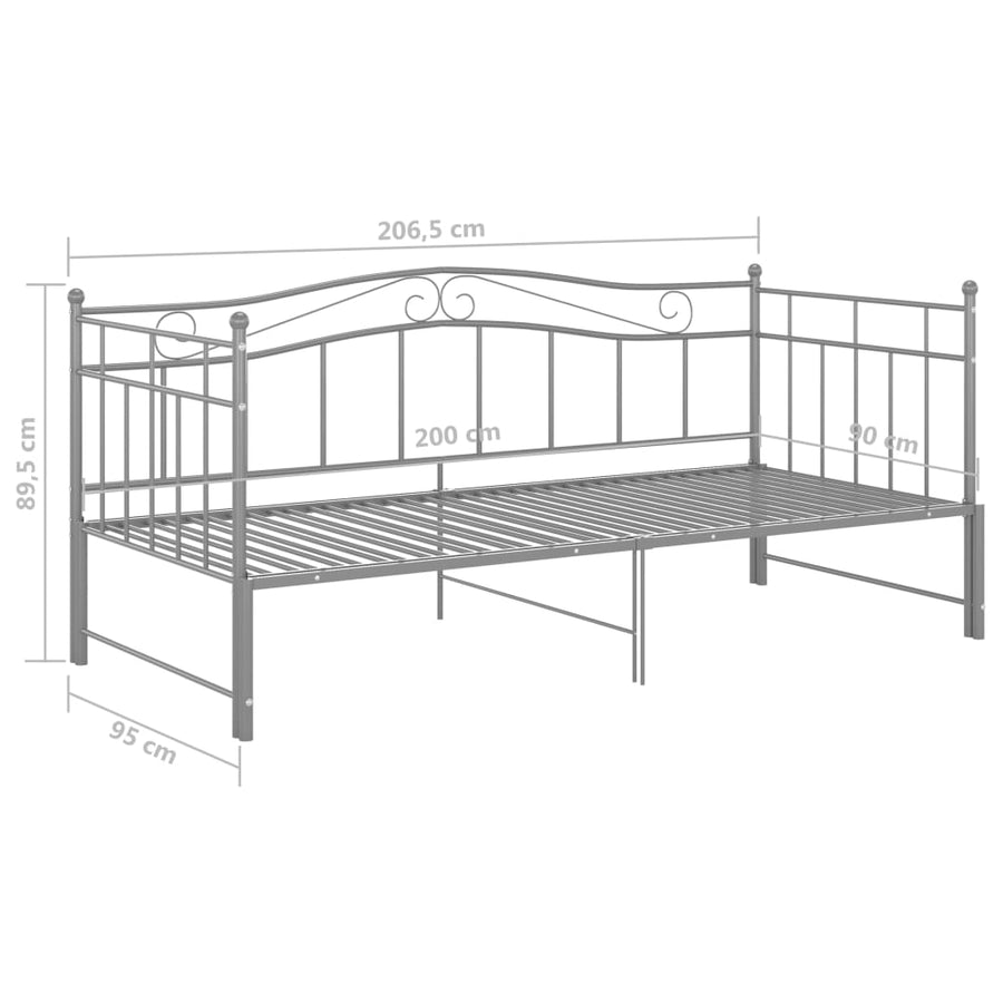 Slaapbankframe Uittrekbaar Metaal 90X200 Cm Grijs