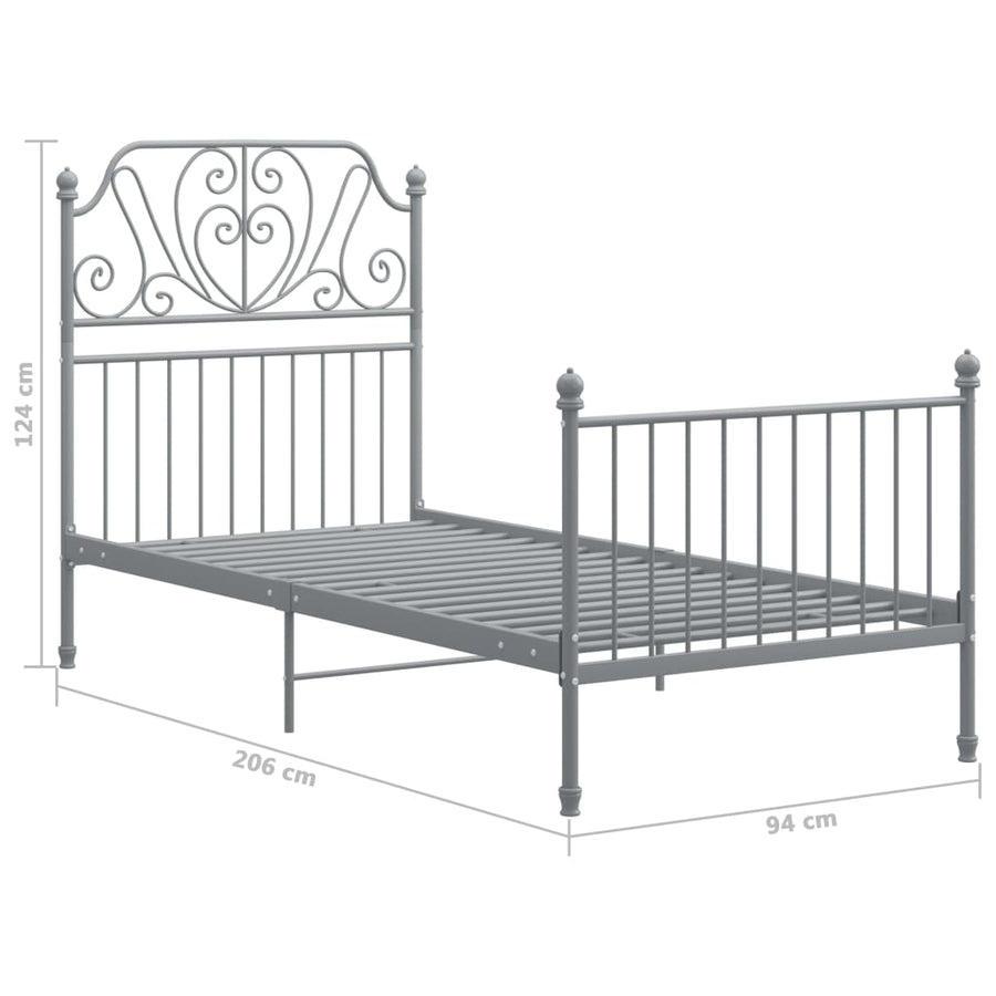 Bedframe Metaal 90 x 200 cm Grijs