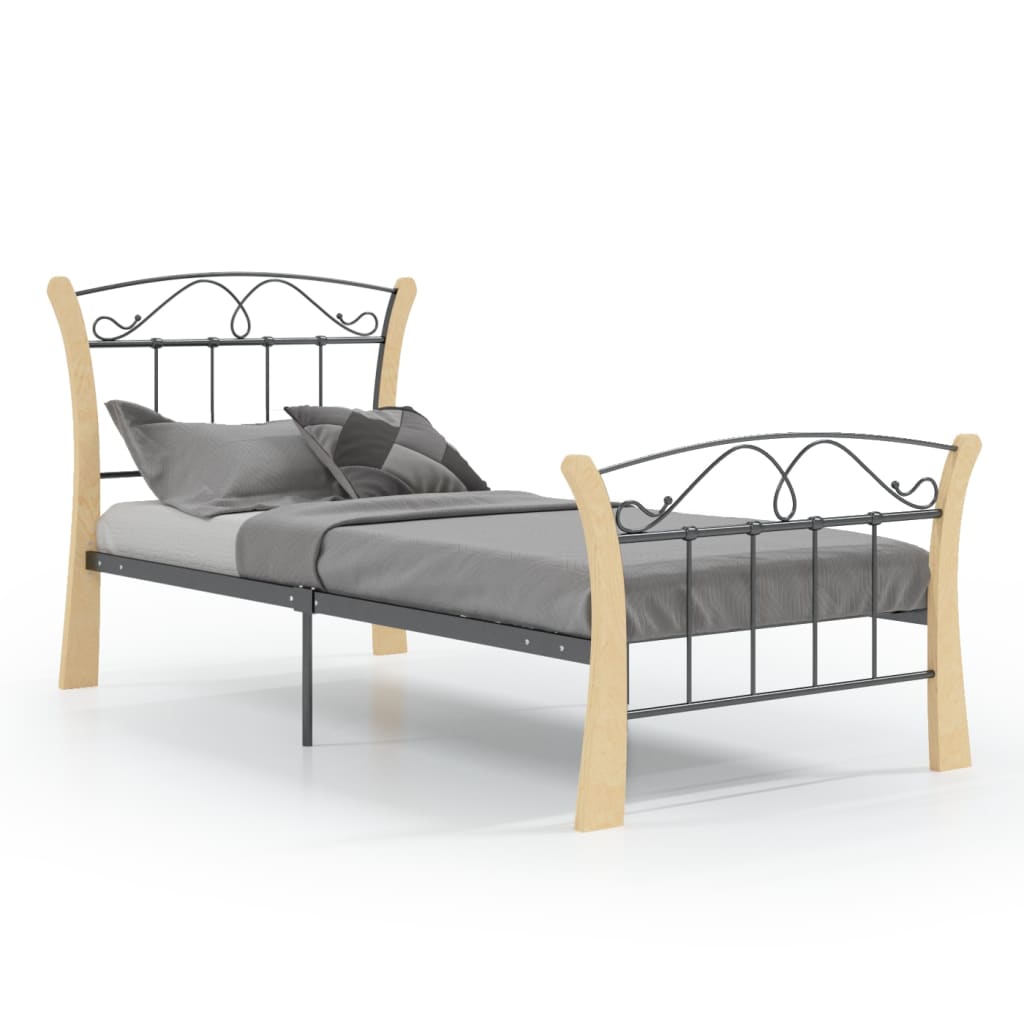 Bedframe Metaal 90 x 200 cm Zwart en lichtbruin