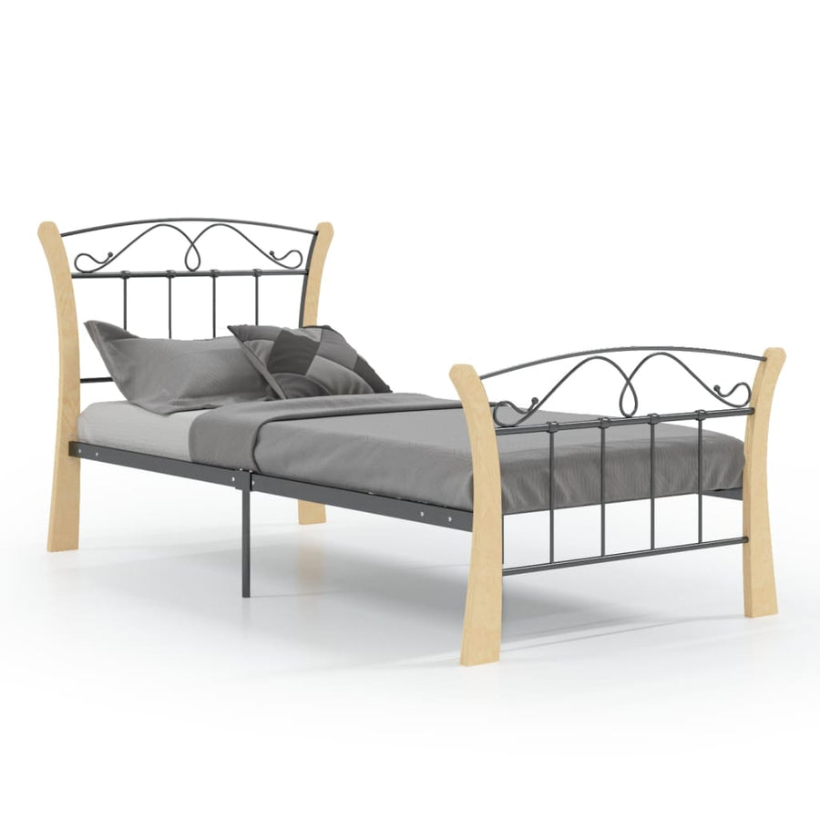 Bedframe Metaal 90 x 200 cm Zwart en lichtbruin