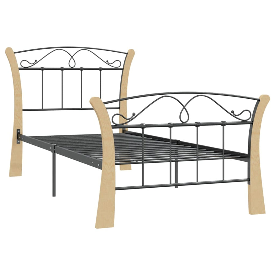 Bedframe Metaal 90 x 200 cm Zwart en lichtbruin