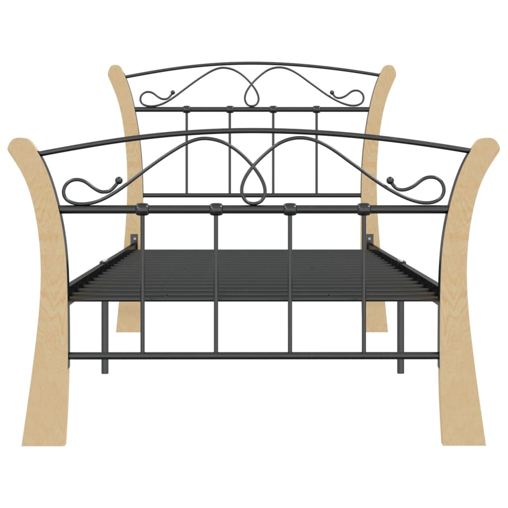 Bedframe Metaal 90 x 200 cm Zwart en lichtbruin