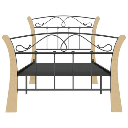 Bedframe Metaal 90 x 200 cm Zwart en lichtbruin