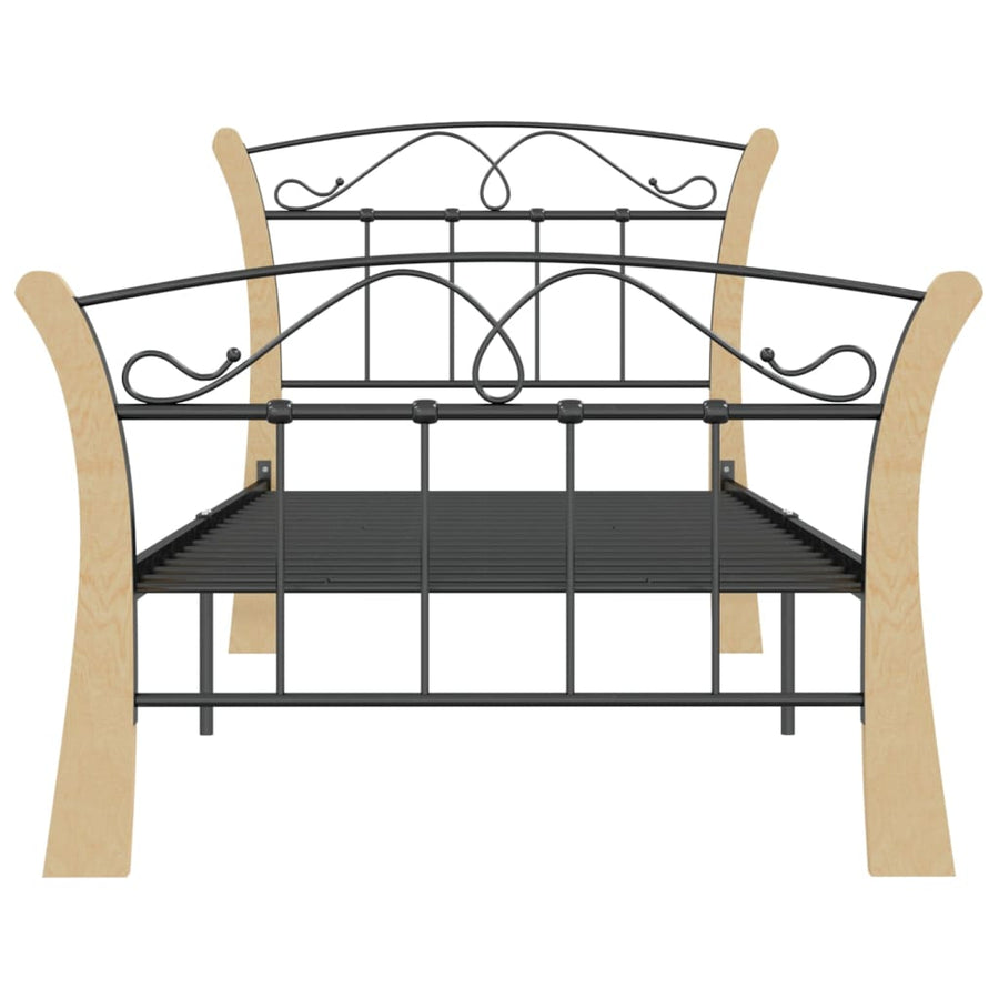 Bedframe Metaal 90 x 200 cm Zwart en lichtbruin