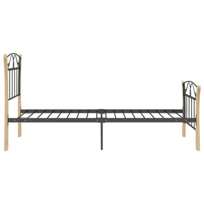 Bedframe Metaal 90 x 200 cm Zwart en lichtbruin