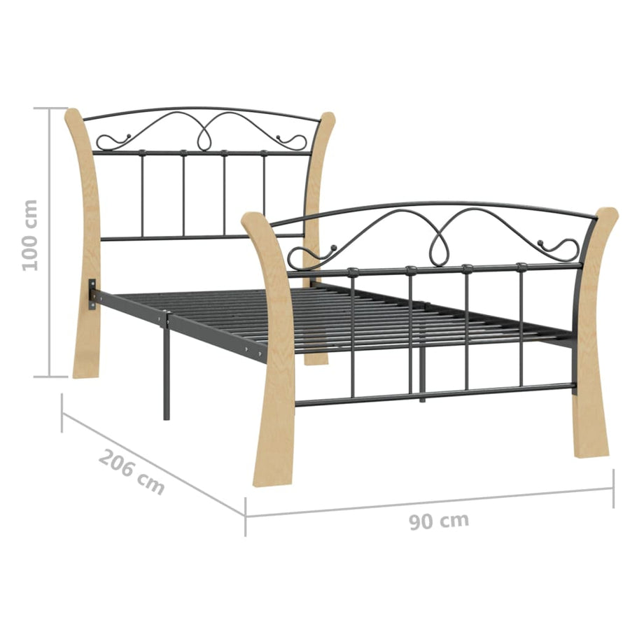 Bedframe Metaal 90 x 200 cm Zwart en lichtbruin