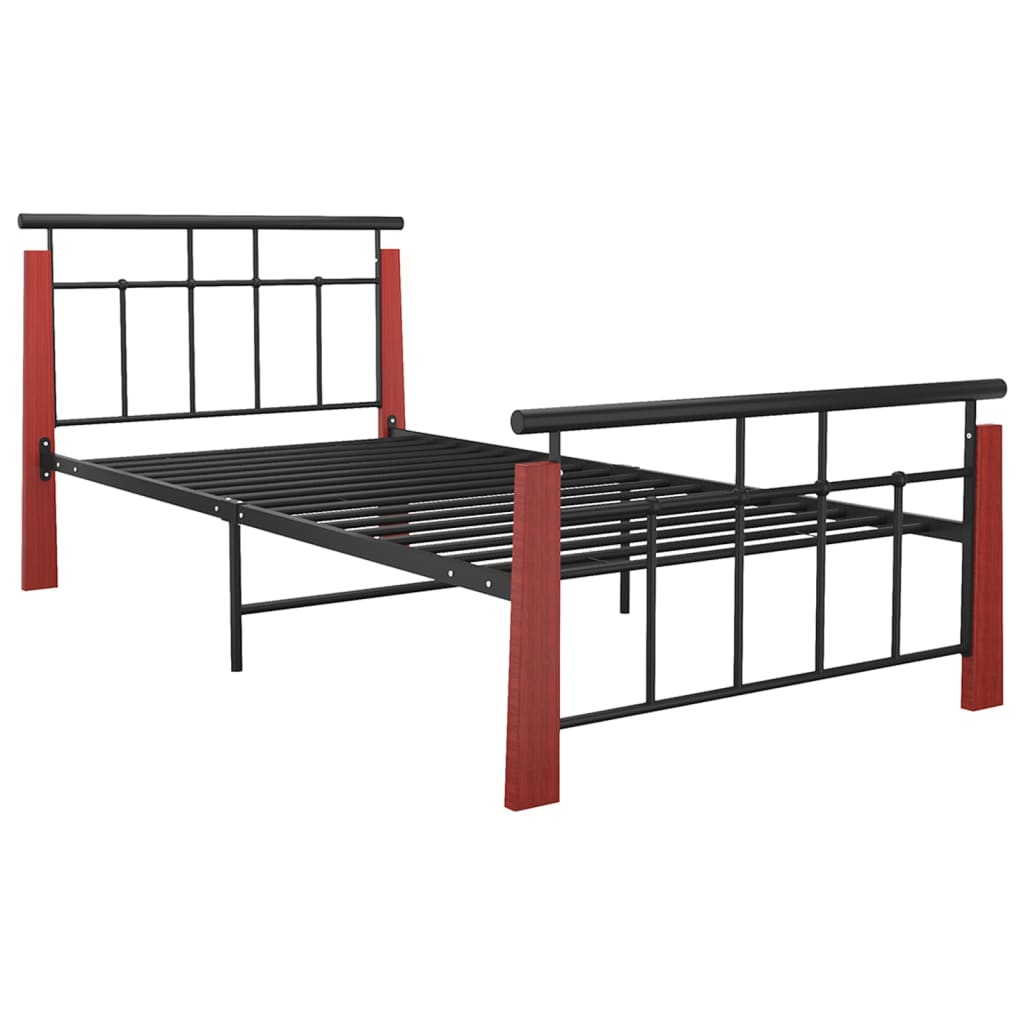 Bedframe Metaal En Massief Eikenhout 90 x 200 cm Donkerbruin