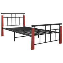 Bedframe Metaal En Massief Eikenhout 90 x 200 cm Donkerbruin
