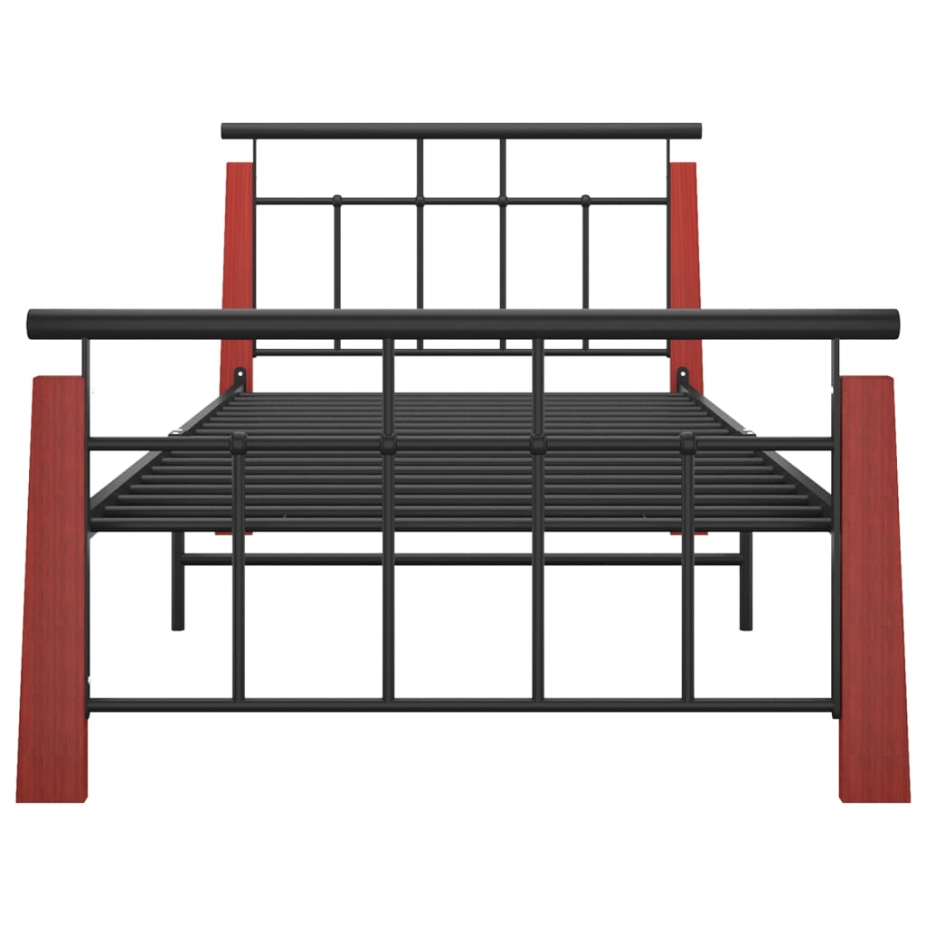 Bedframe Metaal En Massief Eikenhout 90 x 200 cm Donkerbruin