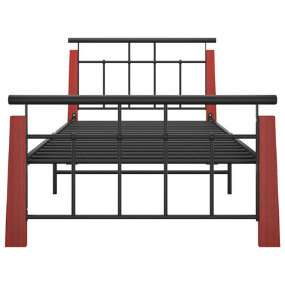 Bedframe Metaal En Massief Eikenhout 90 x 200 cm Donkerbruin