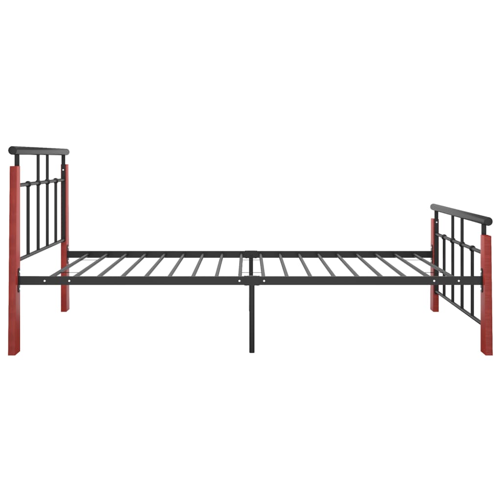 Bedframe Metaal En Massief Eikenhout 90 x 200 cm Donkerbruin