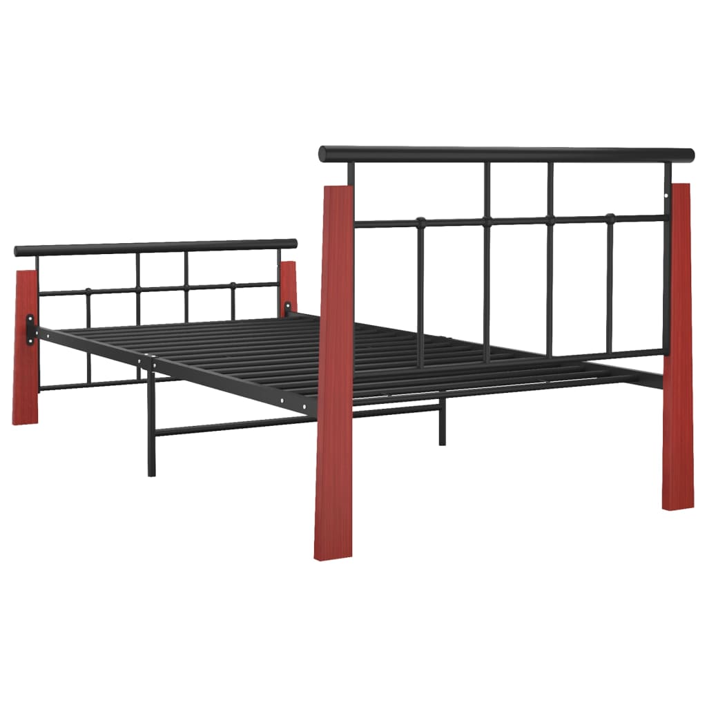 Bedframe Metaal En Massief Eikenhout 90 x 200 cm Donkerbruin
